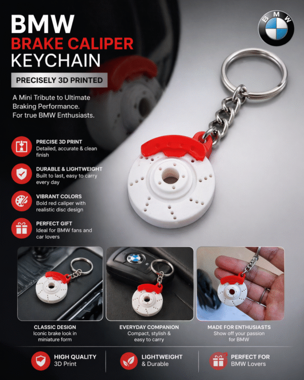 BMW Style Brake Caliper Keychain – Premium 3D Printed Mini Disc Keyring