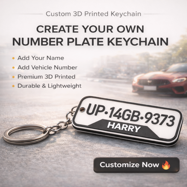 Custom 3D Printed Number Plate Keychain