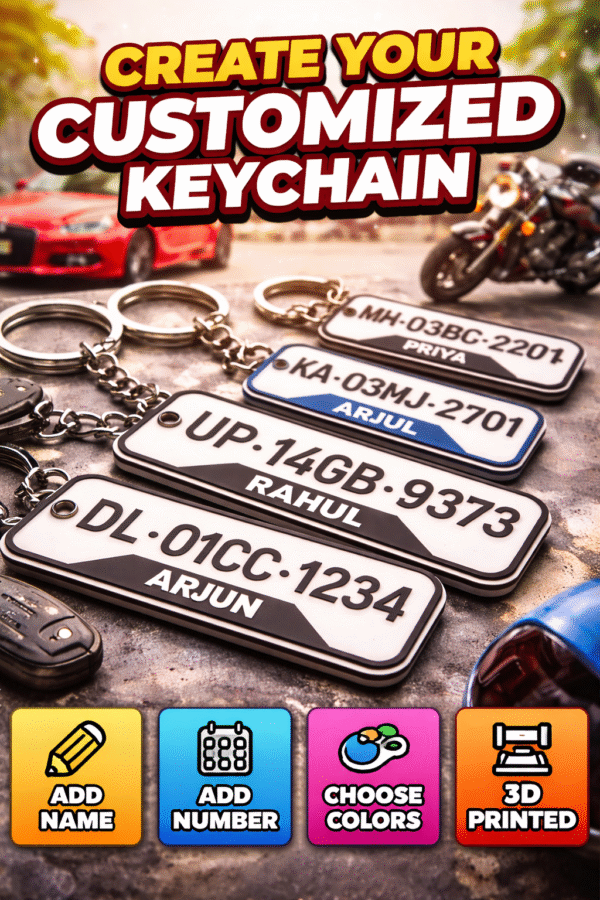 Custom 3D Printed Number Plate Keychain